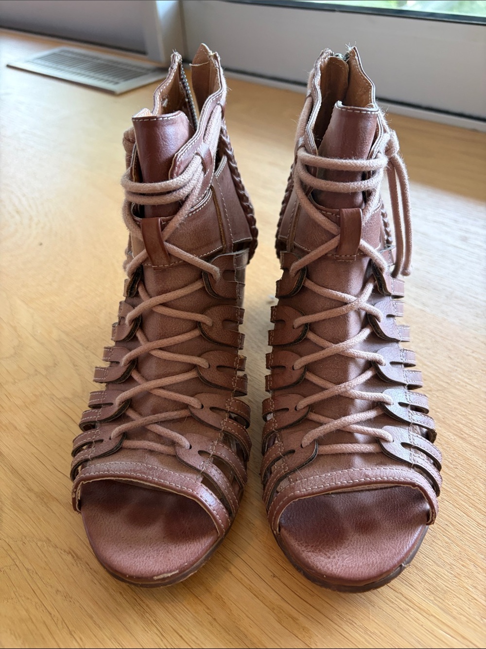 Not Rated Women's Lace-Up Gladiator Heels - Dusty Rose Brown
